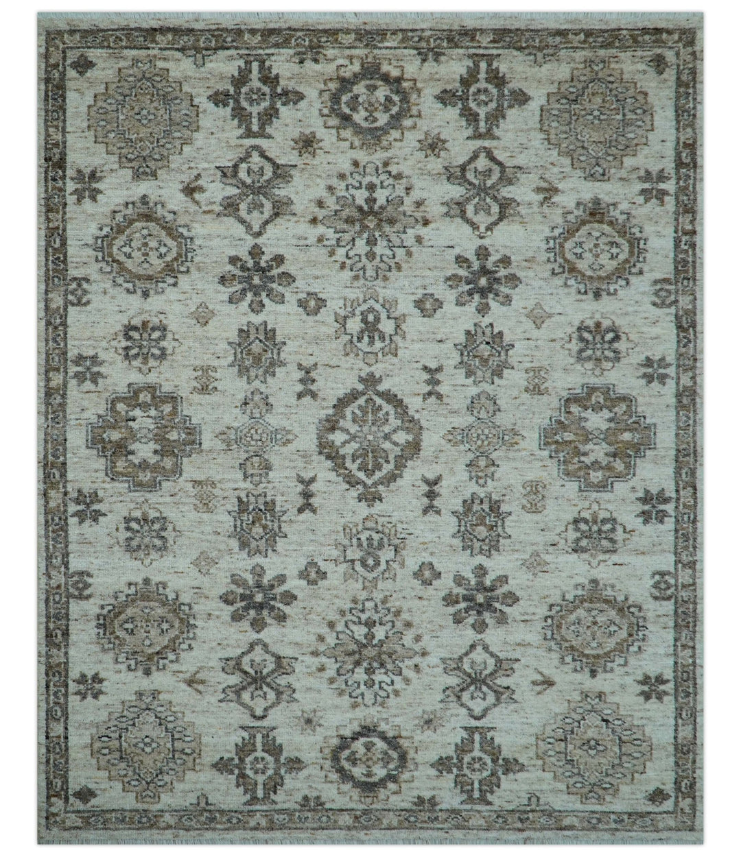 Custom Made Traditional Turkish Design Beige Hand Knotted Natural Wool Area Rug - The Rug Decor