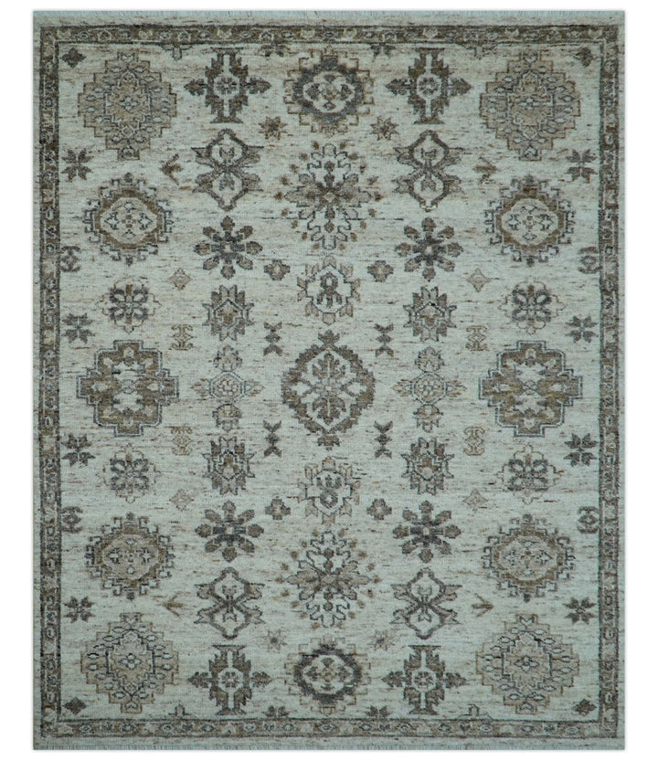 Custom Made Traditional Turkish Design Beige Hand Knotted Natural Wool Area Rug - The Rug Decor