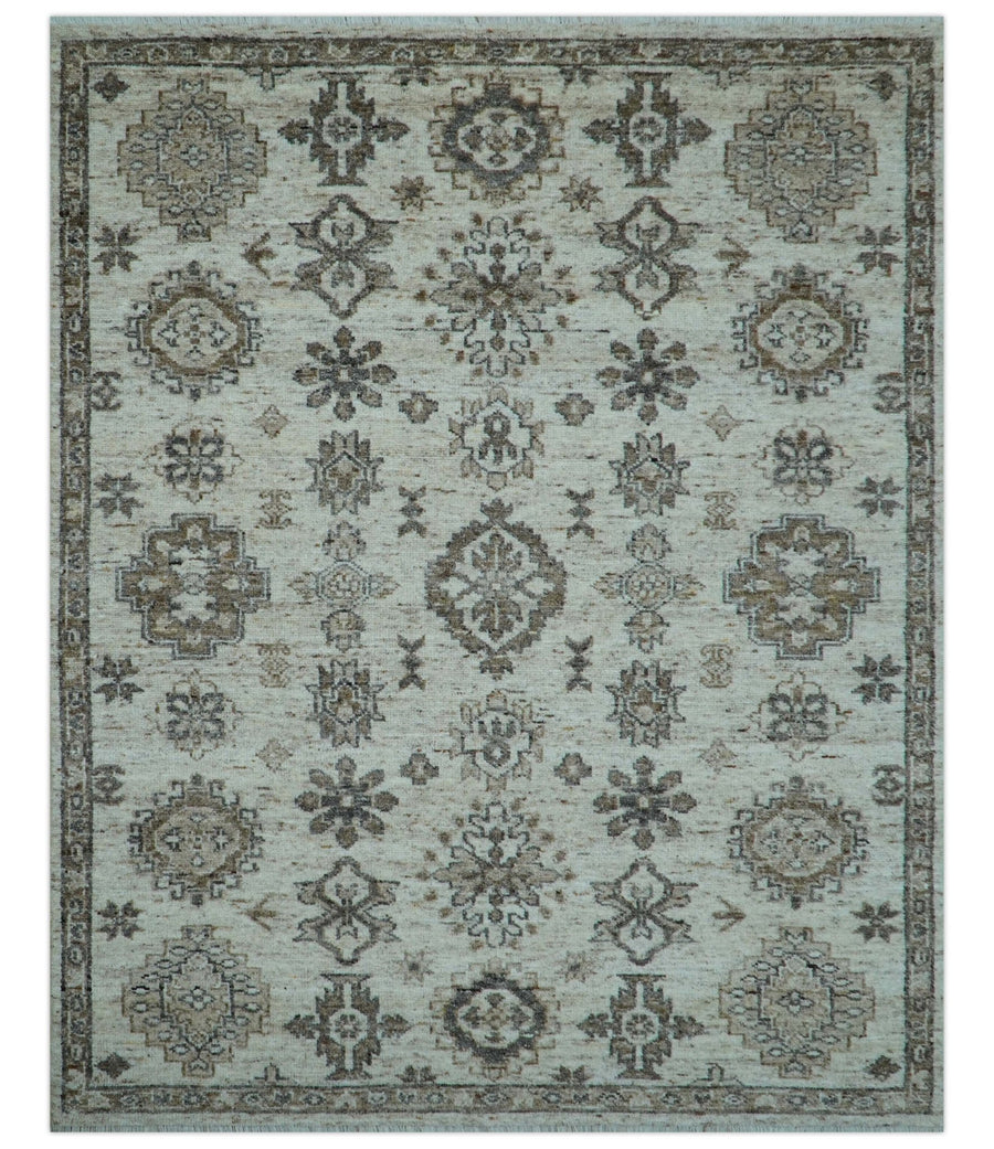 Custom Made Traditional Turkish Design Beige Hand Knotted Natural Wool Area Rug - The Rug Decor