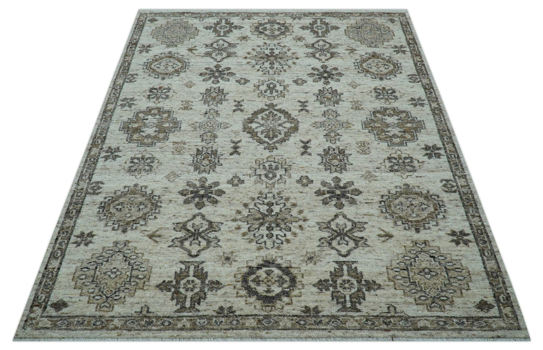 Custom Made Traditional Turkish Design Beige Hand Knotted Natural Wool Area Rug - The Rug Decor
