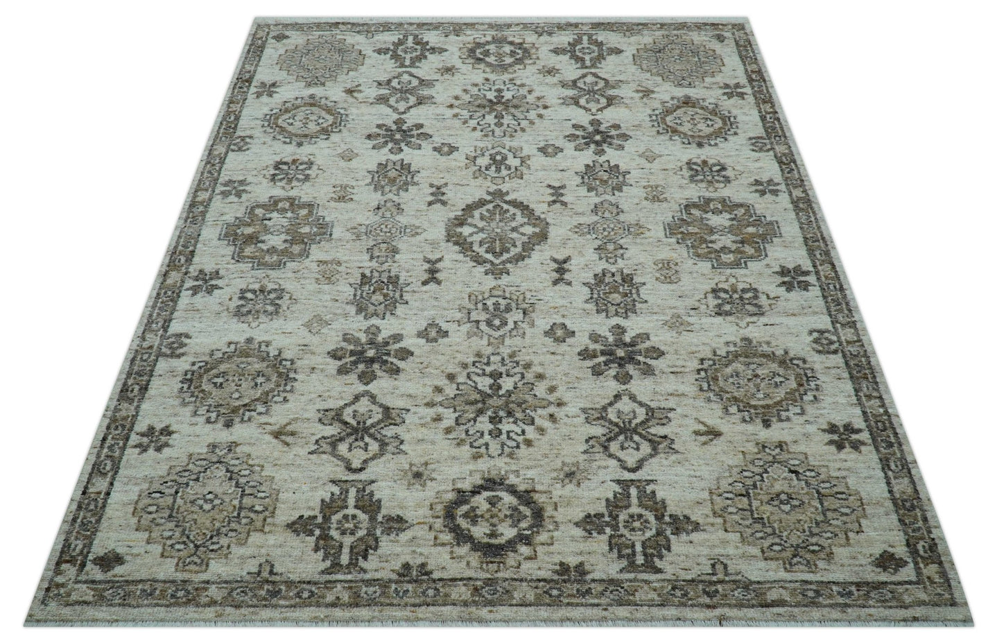 Custom Made Traditional Turkish Design Beige Hand Knotted Natural Wool Area Rug - The Rug Decor