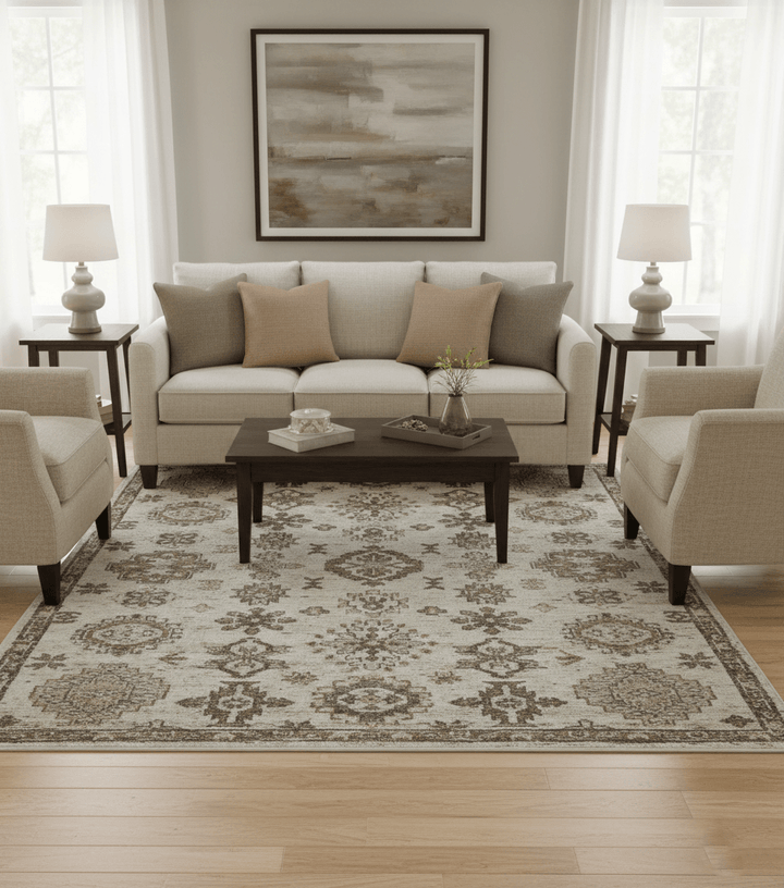 Custom Made Traditional Turkish Design Beige Hand Knotted Natural Wool Area Rug - The Rug Decor