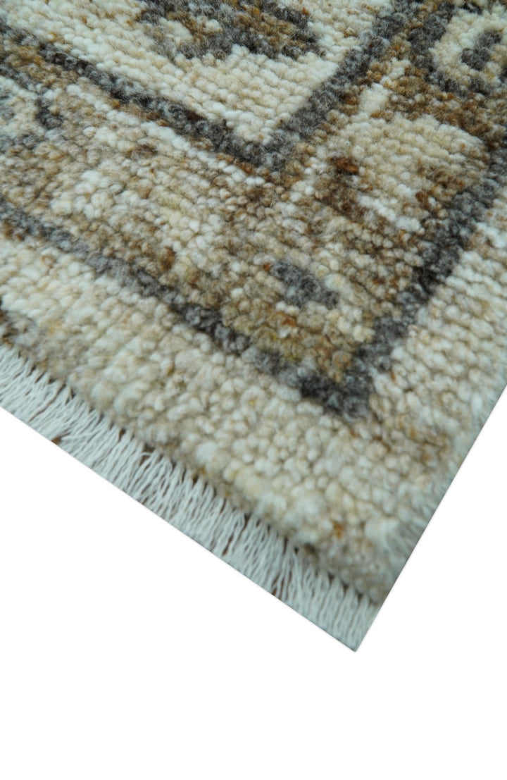 Custom Made Traditional Turkish Design Beige Hand Knotted Natural Wool Area Rug - The Rug Decor