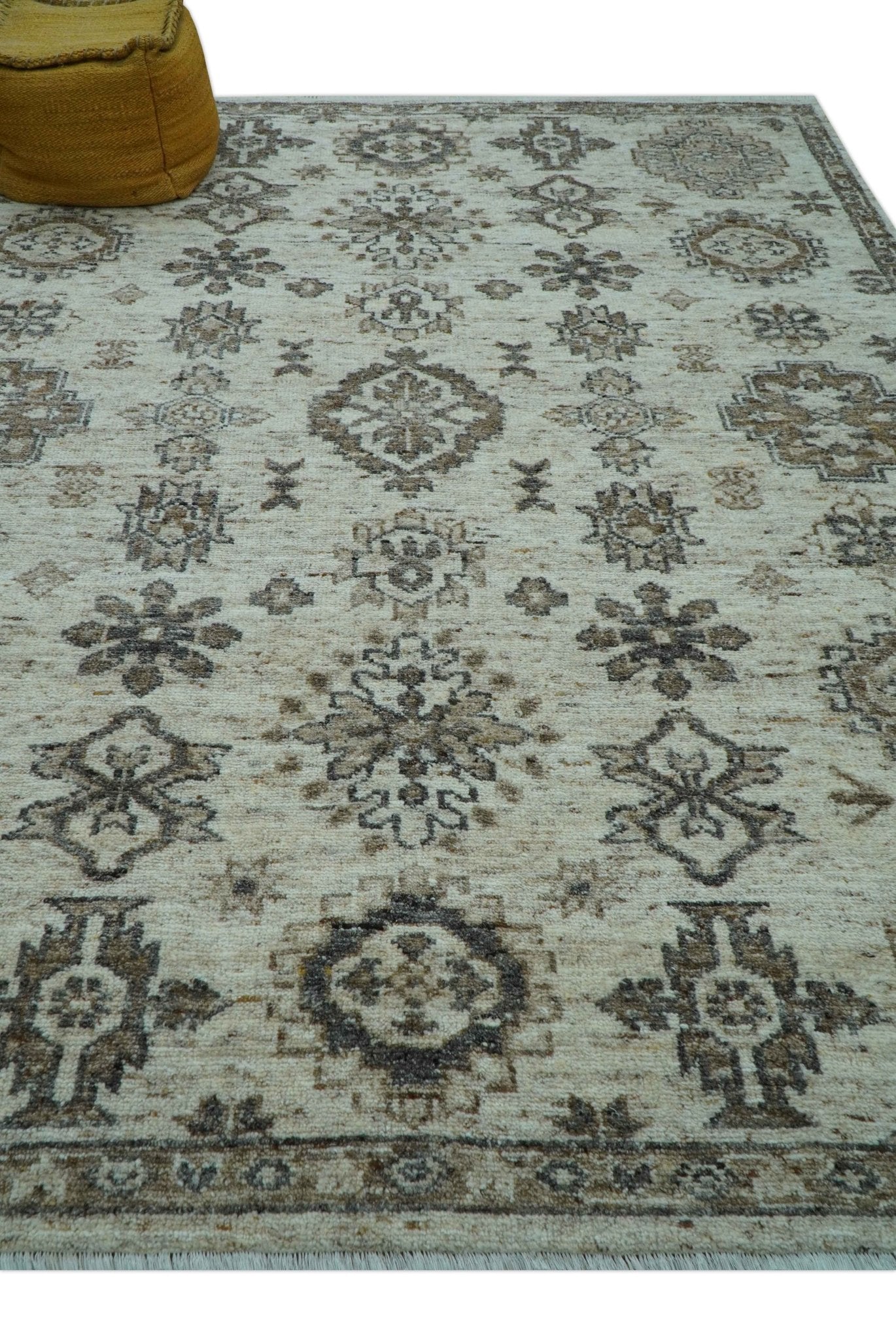 Custom Made Traditional Turkish Design Beige Hand Knotted Natural Wool Area Rug - The Rug Decor