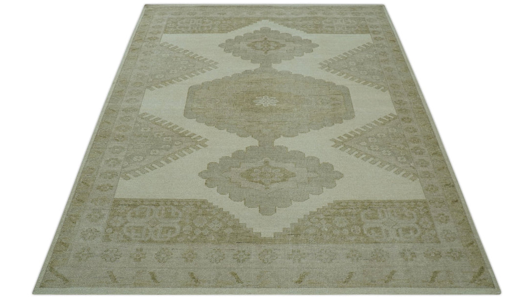 Custom Made Traditional Turkish Design Beige Hand knotted Wool Area Rug - The Rug Decor