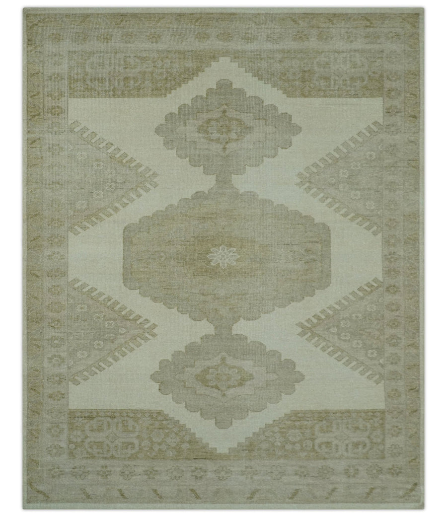 Custom Made Traditional Turkish Design Beige Hand knotted Wool Area Rug - The Rug Decor