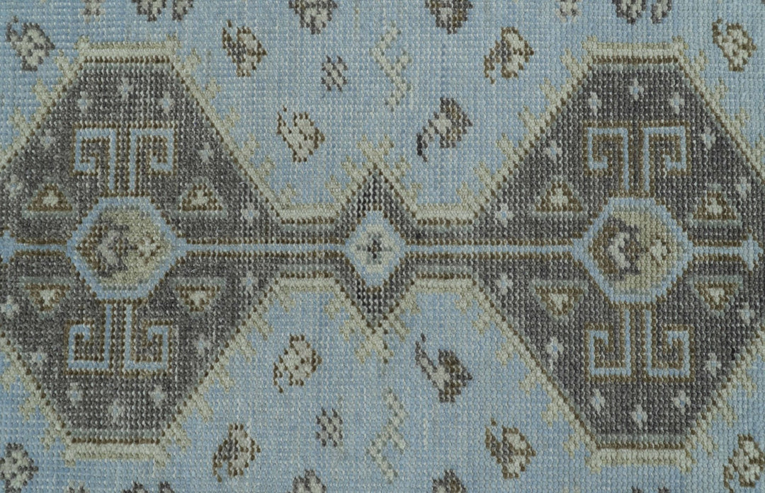 Custom Made Traditional Turkish design Blue And Brown Hand Knotted Wool Area Rug - The Rug Decor