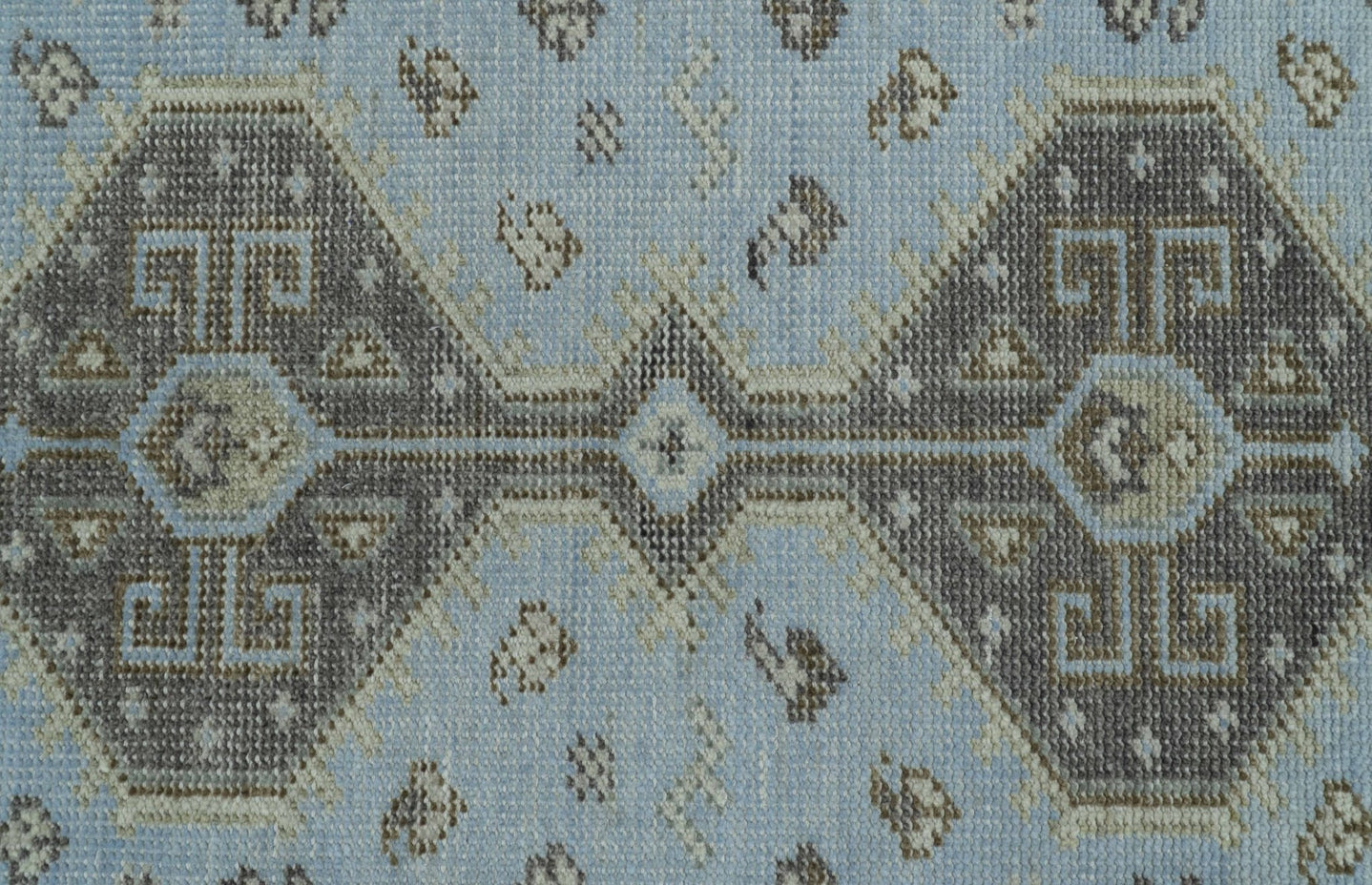 Custom Made Traditional Turkish design Blue And Brown Hand Knotted Wool Area Rug - The Rug Decor