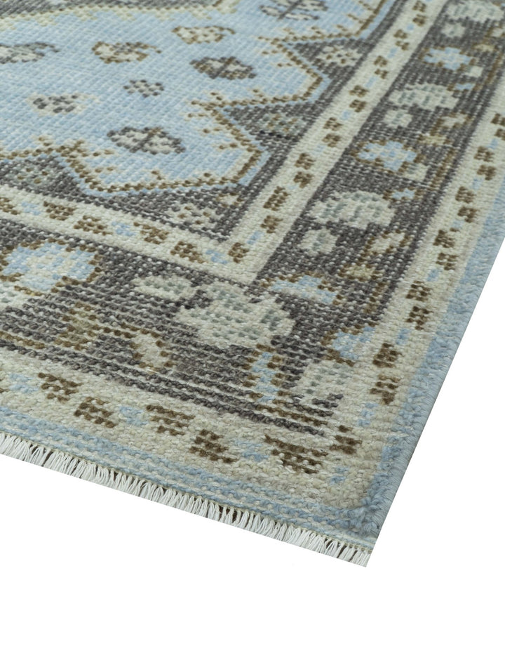 Custom Made Traditional Turkish design Blue And Brown Hand Knotted Wool Area Rug - The Rug Decor