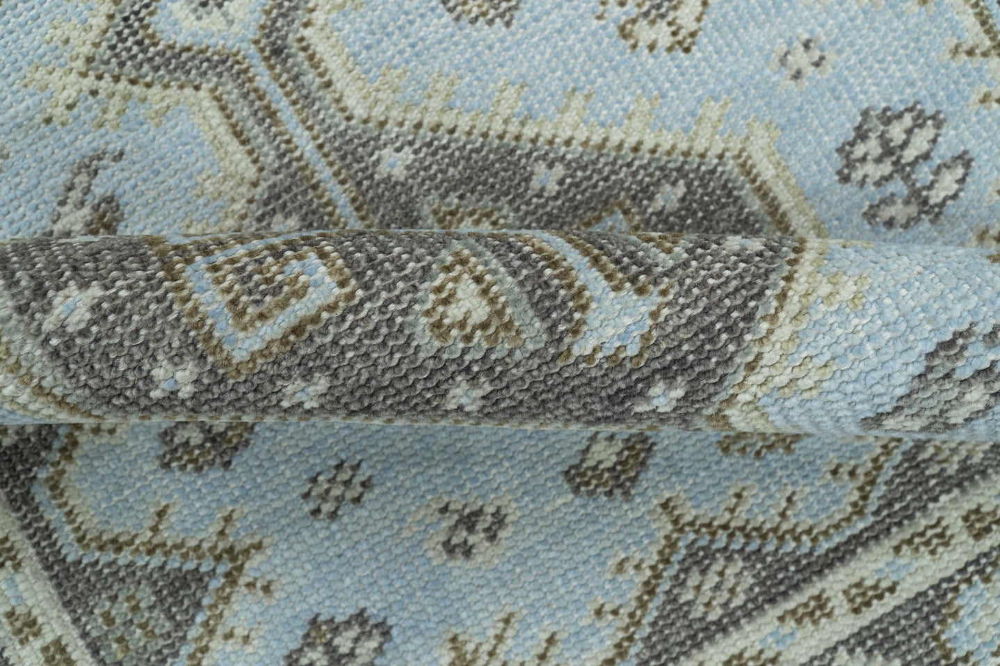 Custom Made Traditional Turkish design Blue And Brown Hand Knotted Wool Area Rug - The Rug Decor