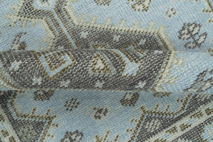 Custom Made Traditional Turkish design Blue And Brown Hand Knotted Wool Area Rug - The Rug Decor