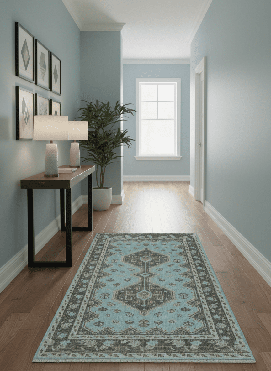 Custom Made Traditional Turkish design Blue And Brown Hand Knotted Wool Area Rug - The Rug Decor