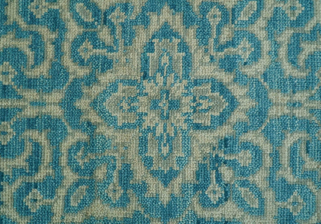 Custom Made Traditional Turkish Design Blue Hand Knotted Wool Area Rug - The Rug Decor
