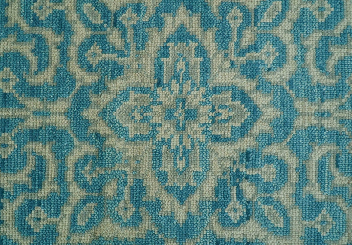 Custom Made Traditional Turkish Design Blue Hand Knotted Wool Area Rug - The Rug Decor