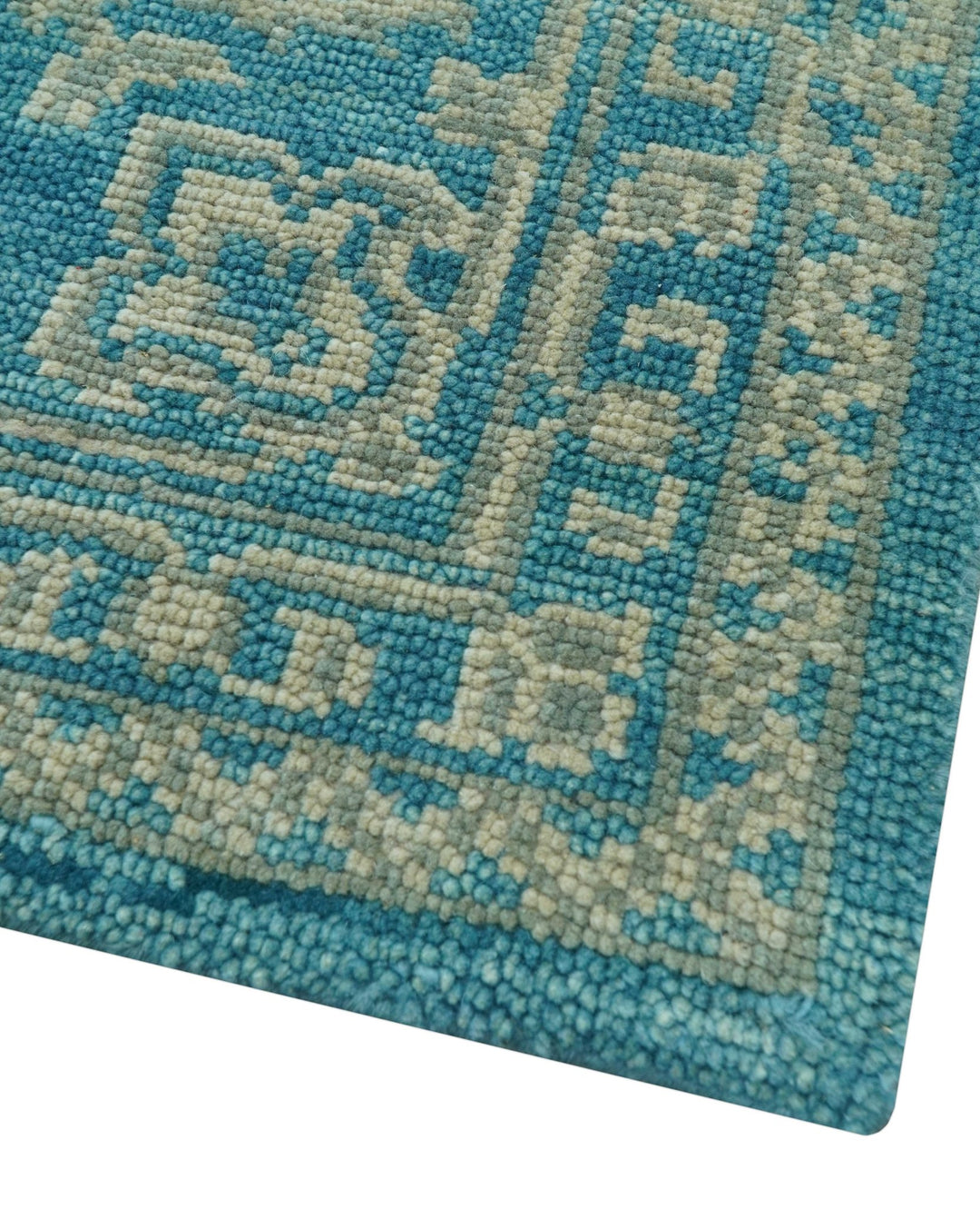 Custom Made Traditional Turkish Design Blue Hand Knotted Wool Area Rug - The Rug Decor