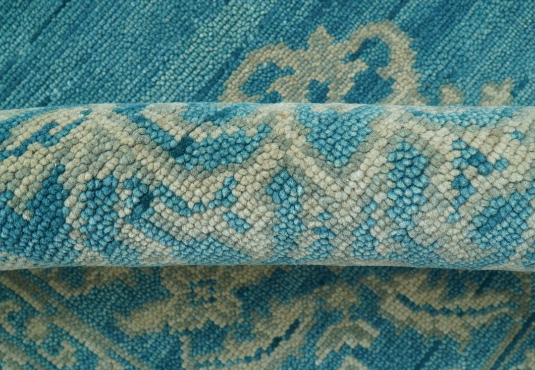 Custom Made Traditional Turkish Design Blue Hand Knotted Wool Area Rug - The Rug Decor