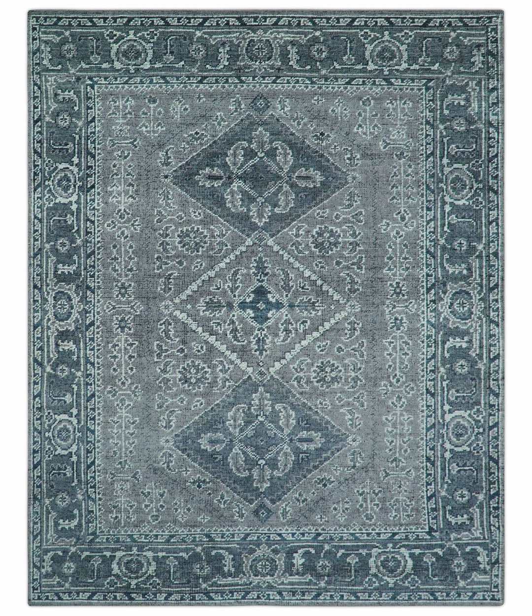 Custom Made Traditional Turkish Design Gray Hand Knotted Wool Area Rug - The Rug Decor