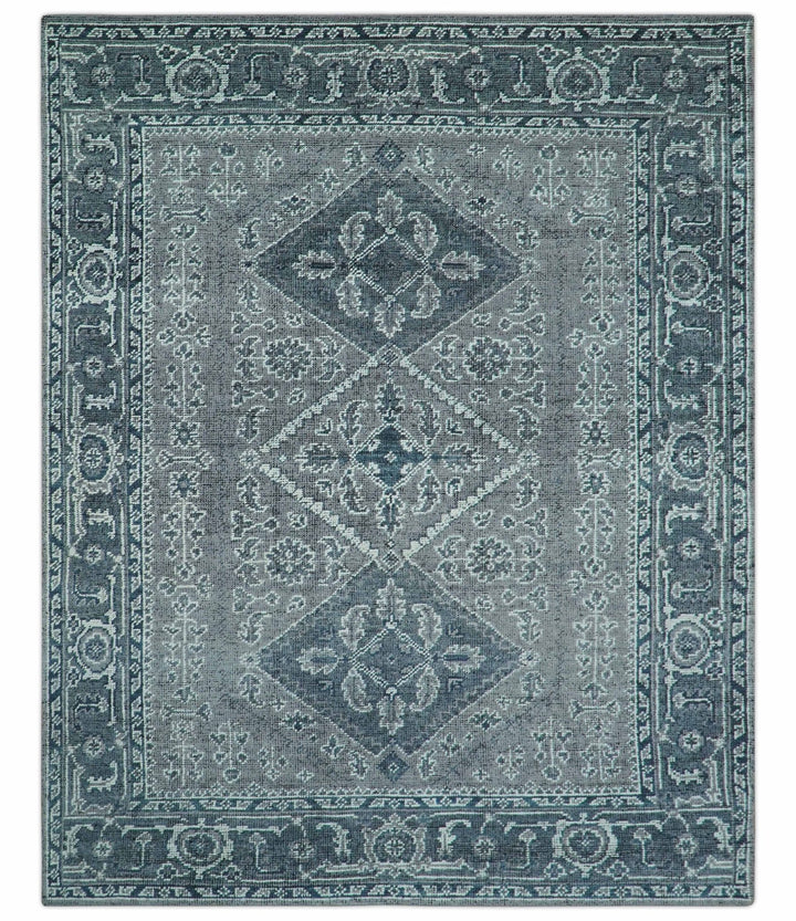 Custom Made Traditional Turkish Design Gray Hand Knotted Wool Area Rug - The Rug Decor
