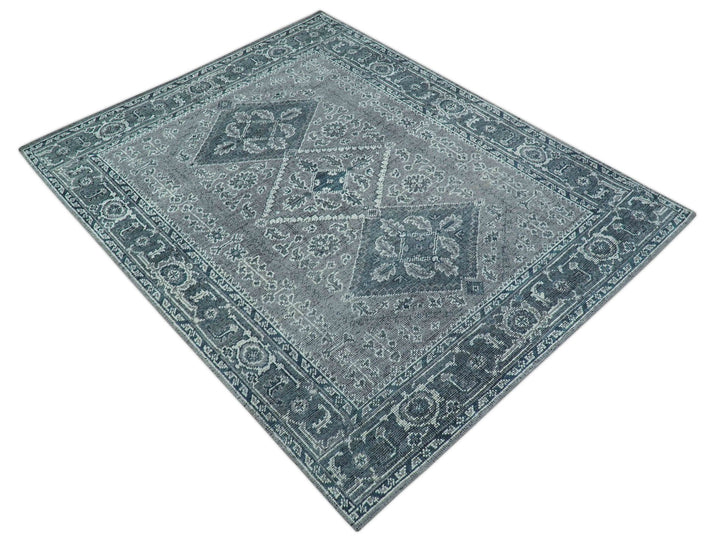Custom Made Traditional Turkish Design Gray Hand Knotted Wool Area Rug - The Rug Decor