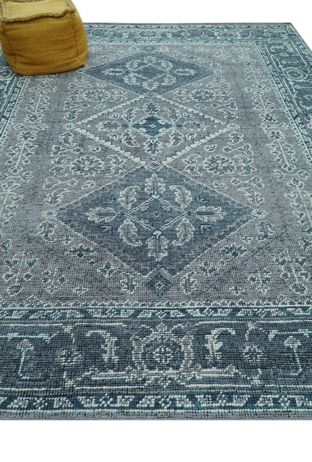 Custom Made Traditional Turkish Design Gray Hand Knotted Wool Area Rug - The Rug Decor