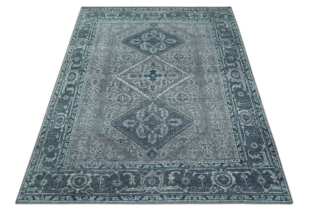 Custom Made Traditional Turkish Design Gray Hand Knotted Wool Area Rug - The Rug Decor