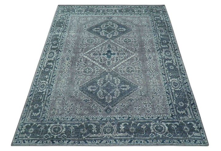 Custom Made Traditional Turkish Design Gray Hand Knotted Wool Area Rug - The Rug Decor