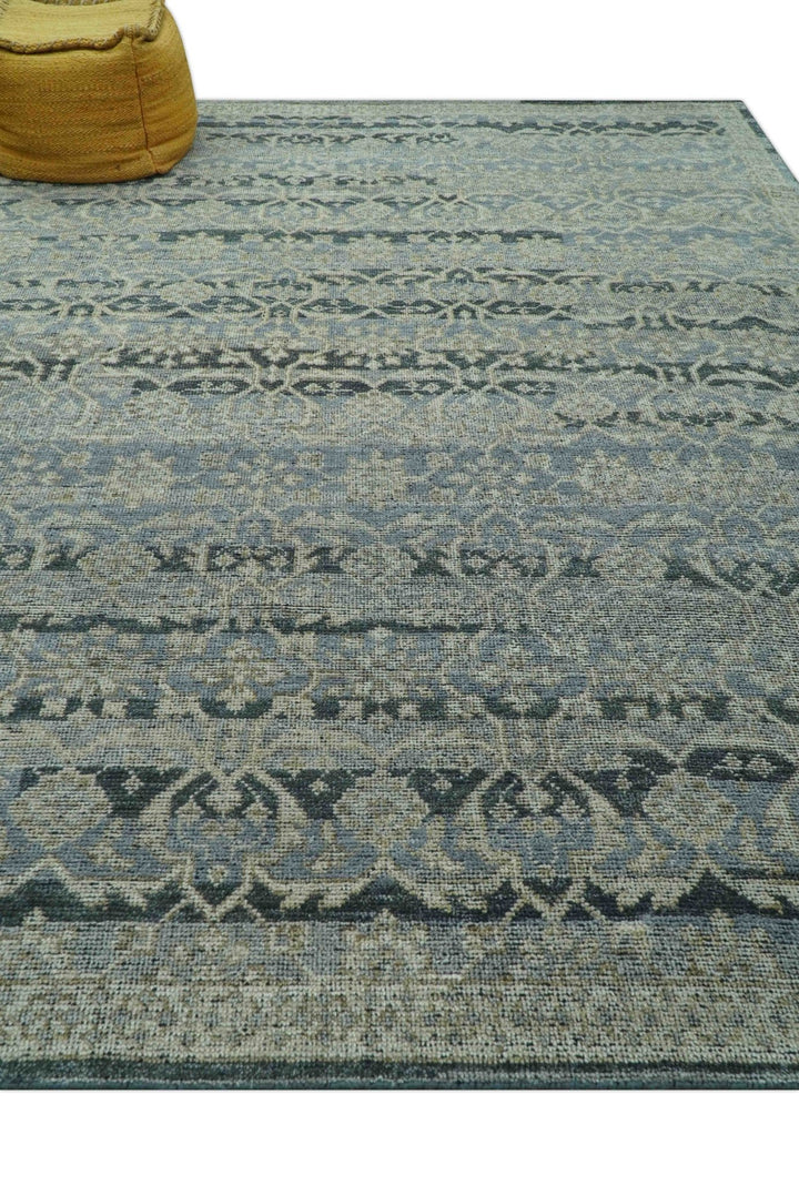 Custom Made Traditional Turkish Gray And Charcoal Hand Knotted Wool Rug - The Rug Decor