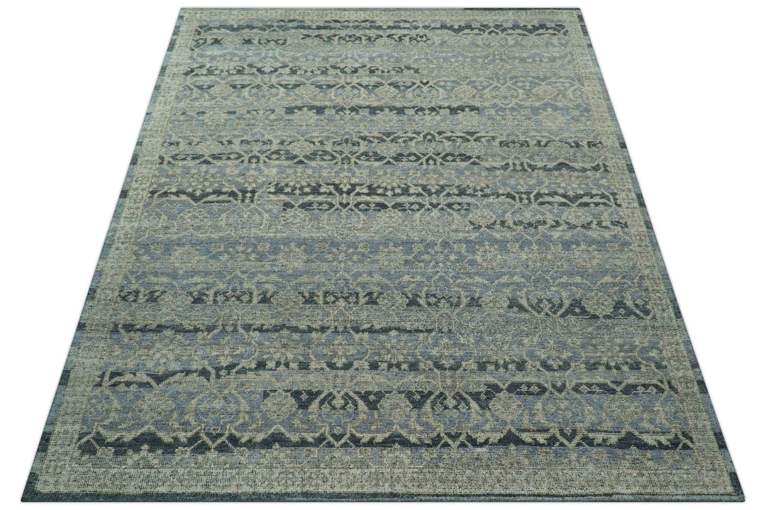 Custom Made Traditional Turkish Gray And Charcoal Hand Knotted Wool Rug - The Rug Decor