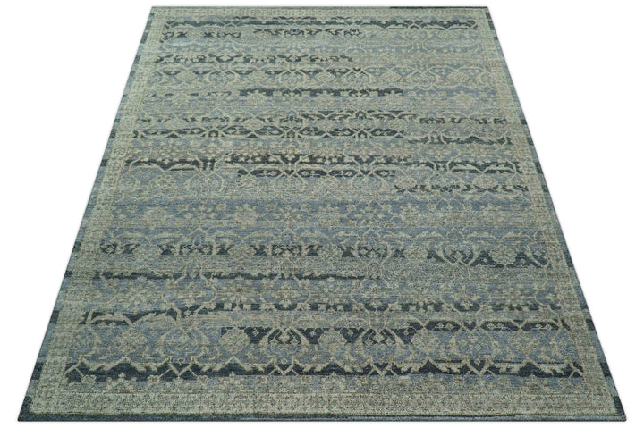 Custom Made Traditional Turkish Gray And Charcoal Hand Knotted Wool Rug - The Rug Decor