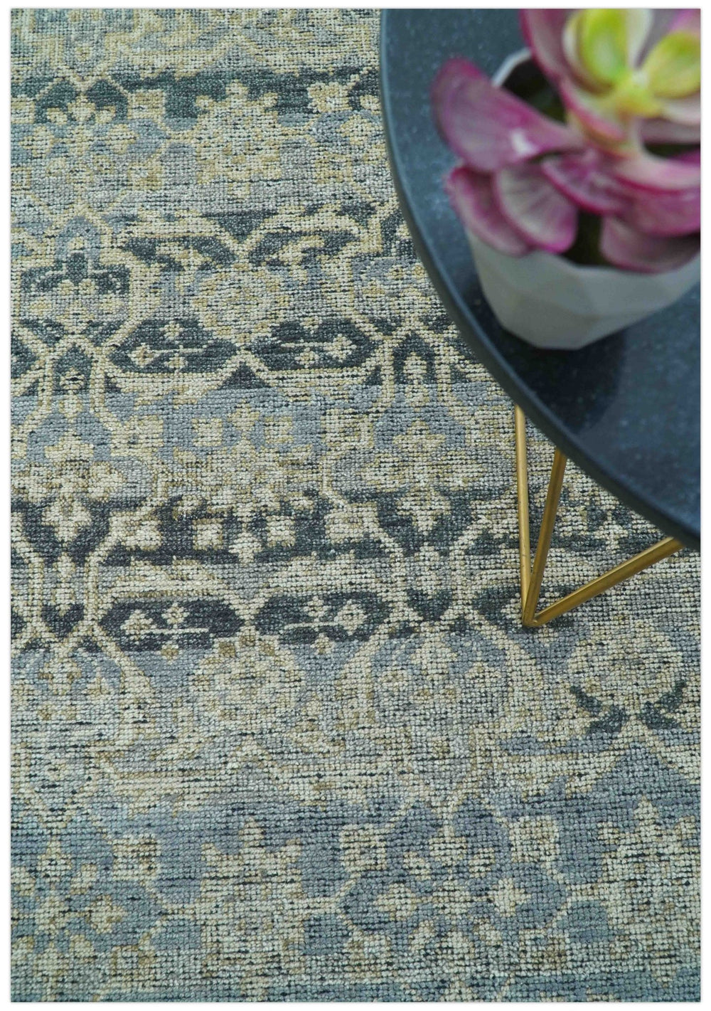 Custom Made Traditional Turkish Gray And Charcoal Hand Knotted Wool Rug - The Rug Decor