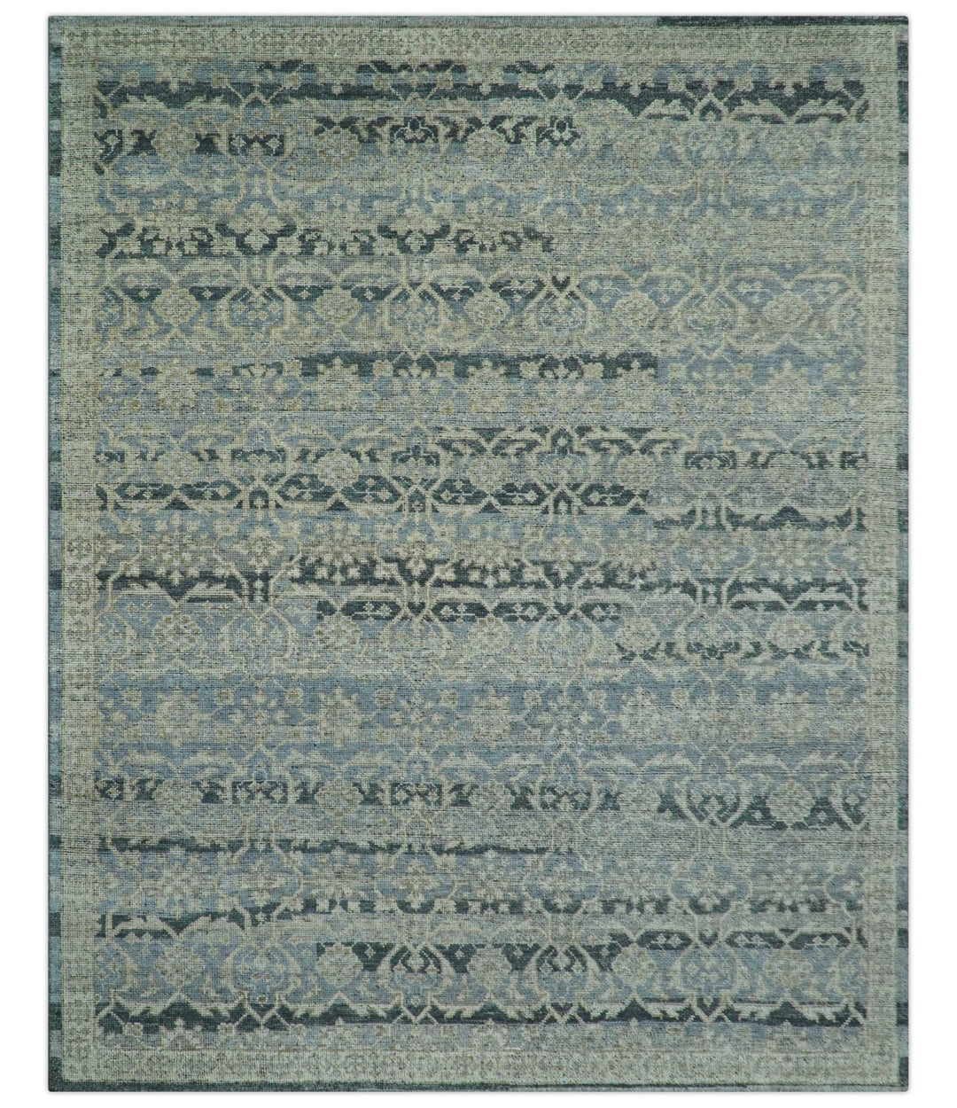 Custom Made Traditional Turkish Gray And Charcoal Hand Knotted Wool Rug - The Rug Decor