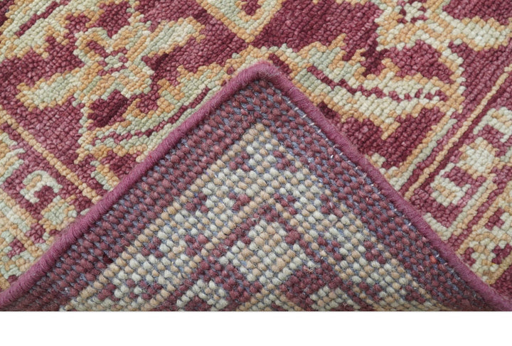Custom Made Traditional Turkish Maroon And Beige Hand Knotted Wool Rug - The Rug Decor