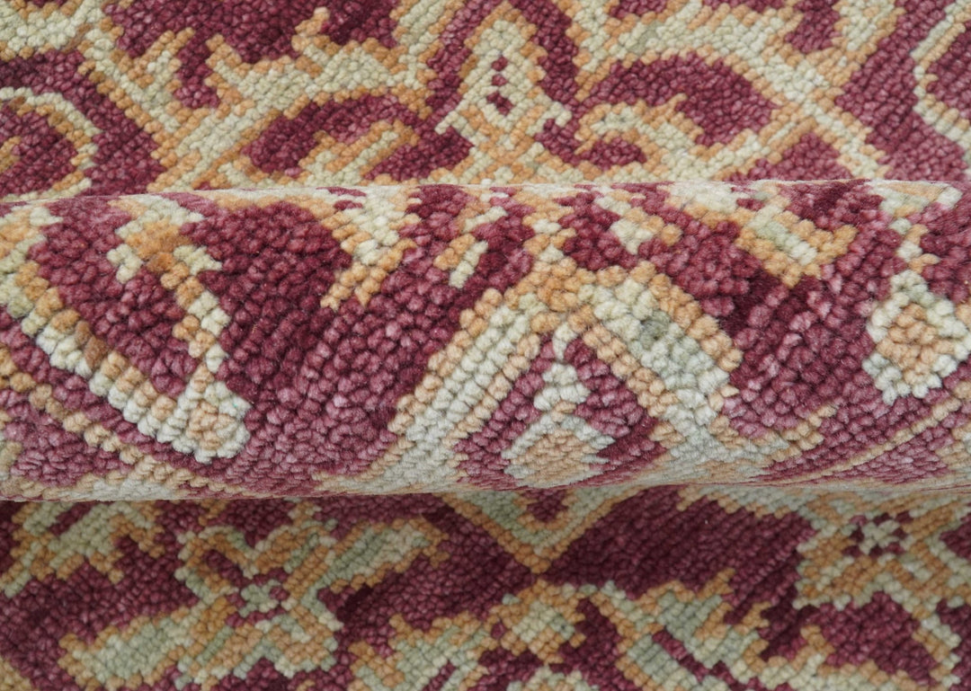 Custom Made Traditional Turkish Maroon And Beige Hand Knotted Wool Rug - The Rug Decor
