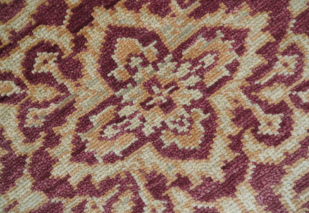 Custom Made Traditional Turkish Maroon And Beige Hand Knotted Wool Rug - The Rug Decor