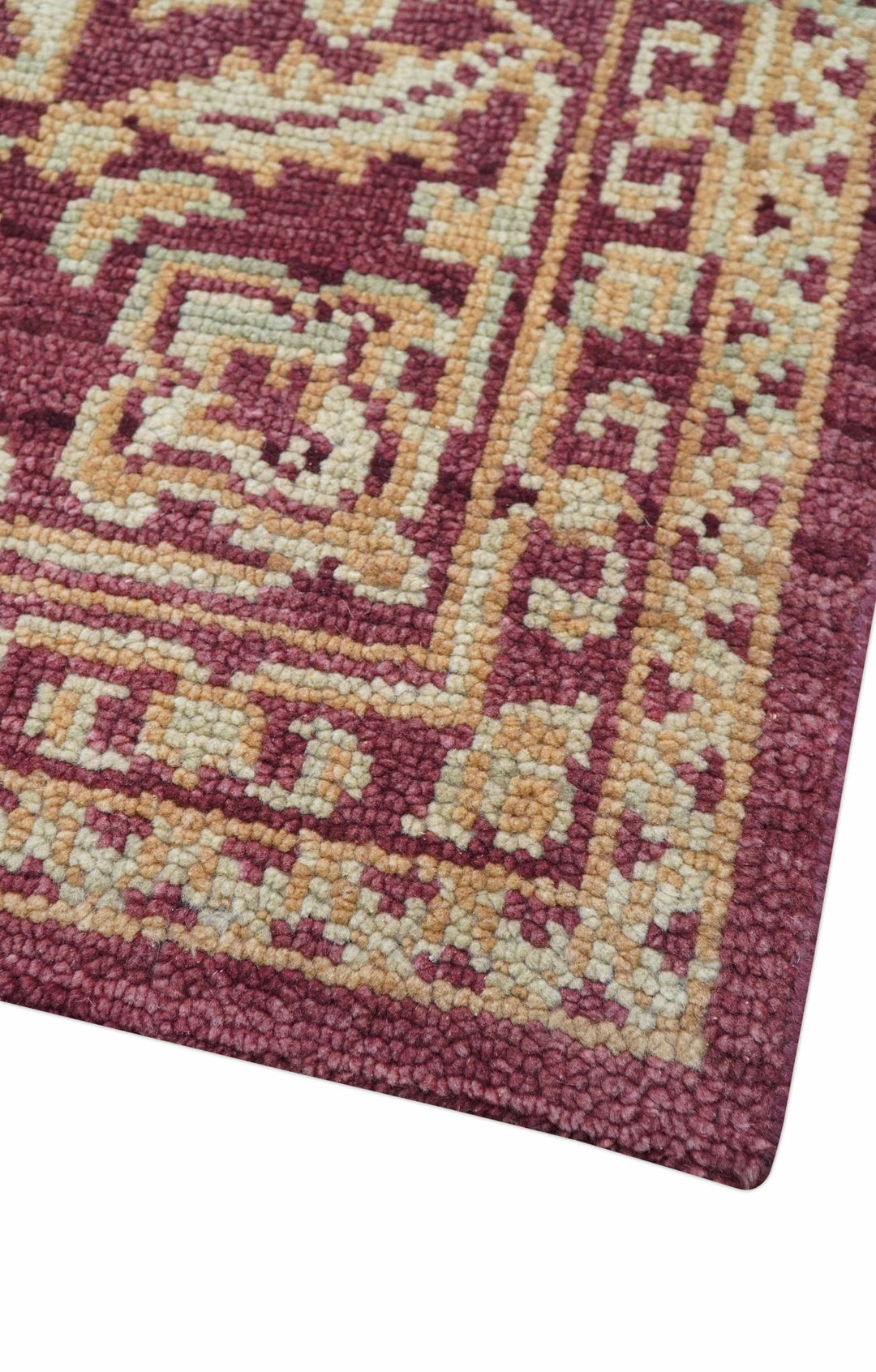 Custom Made Traditional Turkish Maroon And Beige Hand Knotted Wool Rug - The Rug Decor