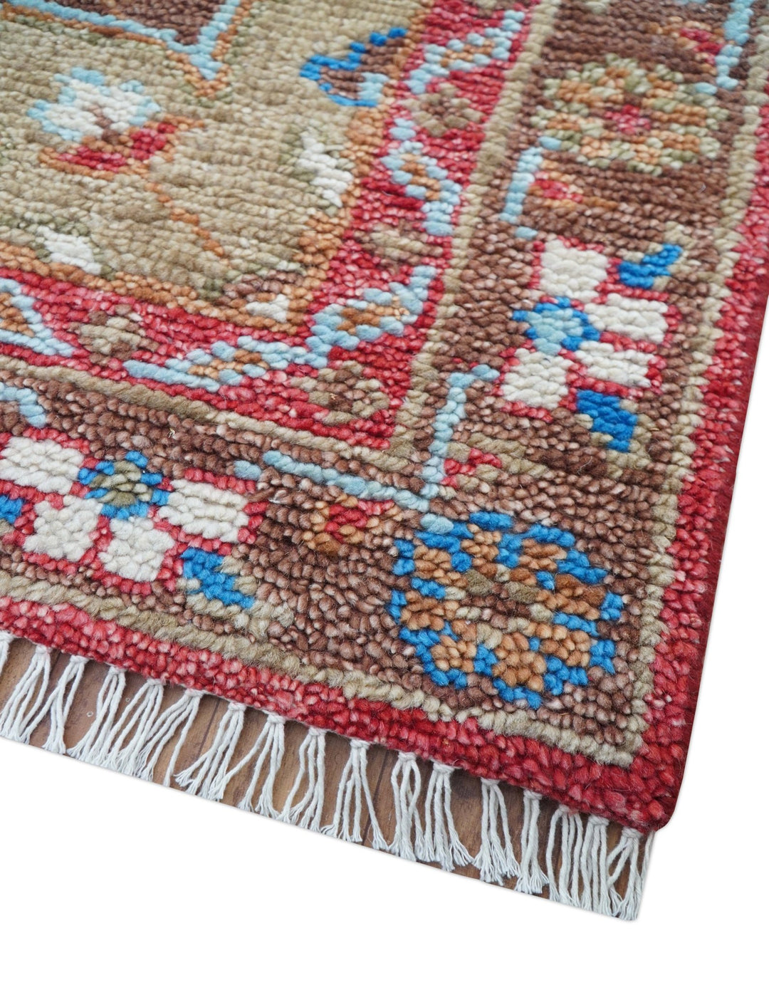 Custom Made Traditional Turkish Red And Brown Hand Knotted Wool Rug - The Rug Decor