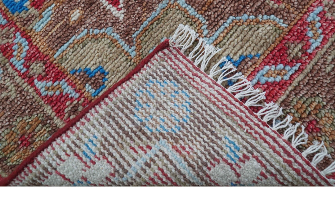 Custom Made Traditional Turkish Red And Brown Hand Knotted Wool Rug - The Rug Decor