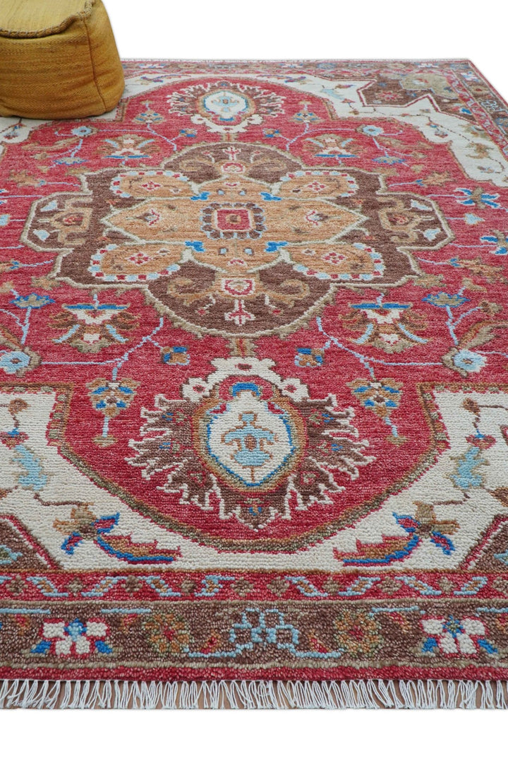 Custom Made Traditional Turkish Red And Brown Hand Knotted Wool Rug - The Rug Decor