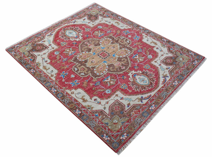 Custom Made Traditional Turkish Red And Brown Hand Knotted Wool Rug - The Rug Decor