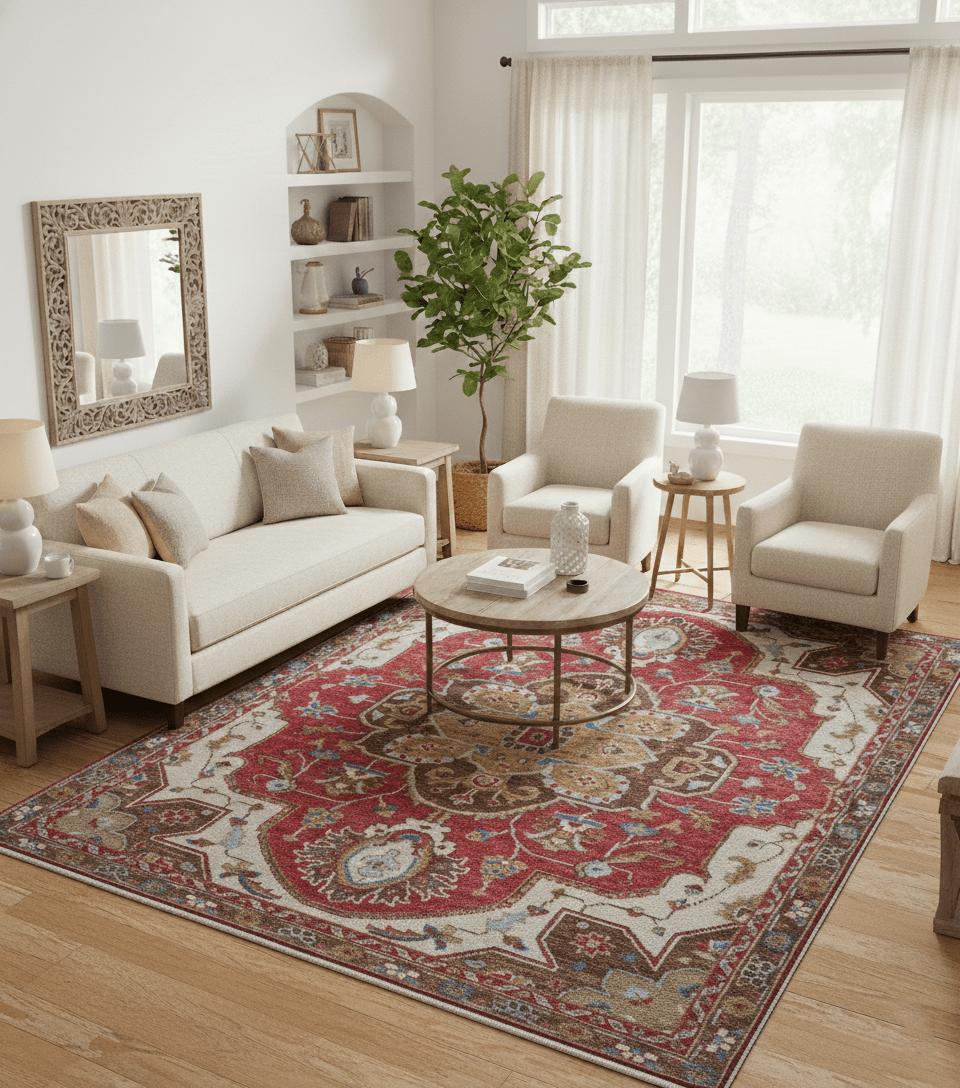 Custom Made Traditional Turkish Red And Brown Hand Knotted Wool Rug - The Rug Decor