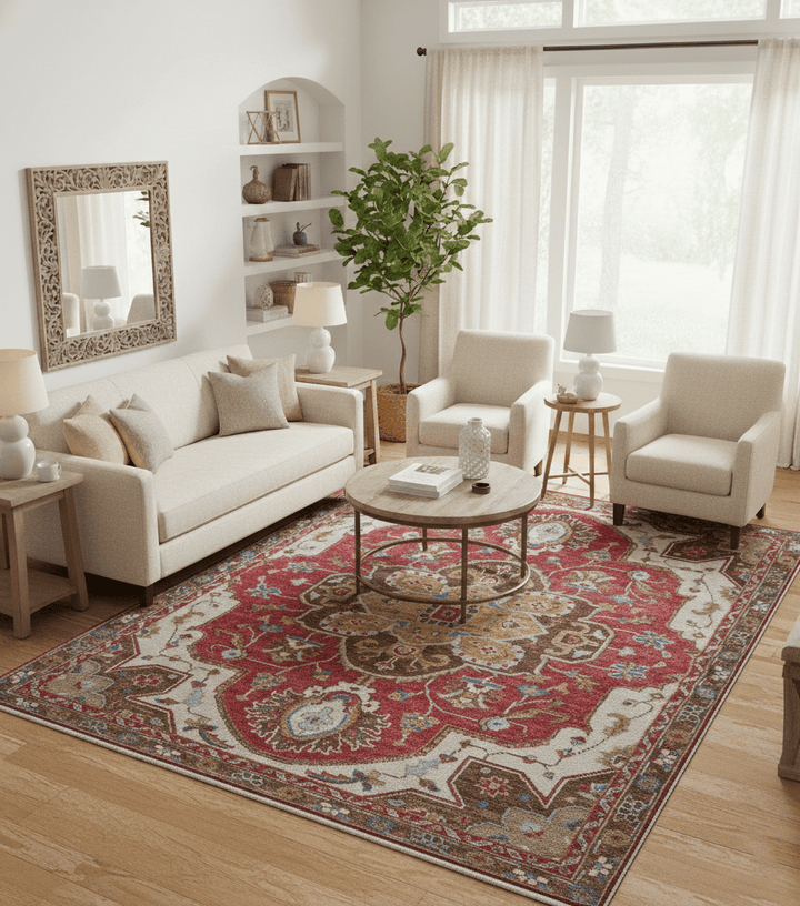 Custom Made Traditional Turkish Red And Brown Hand Knotted Wool Rug - The Rug Decor