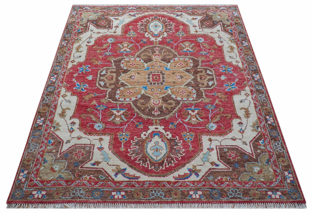 Custom Made Traditional Turkish Red And Brown Hand Knotted Wool Rug - The Rug Decor