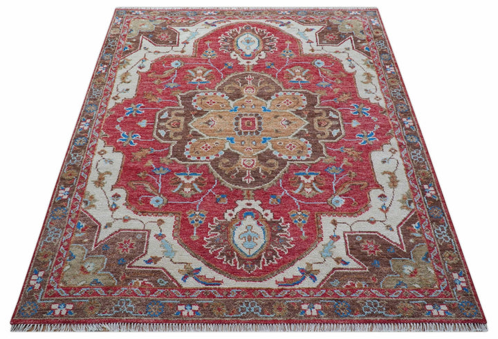 Custom Made Traditional Turkish Red And Brown Hand Knotted Wool Rug - The Rug Decor