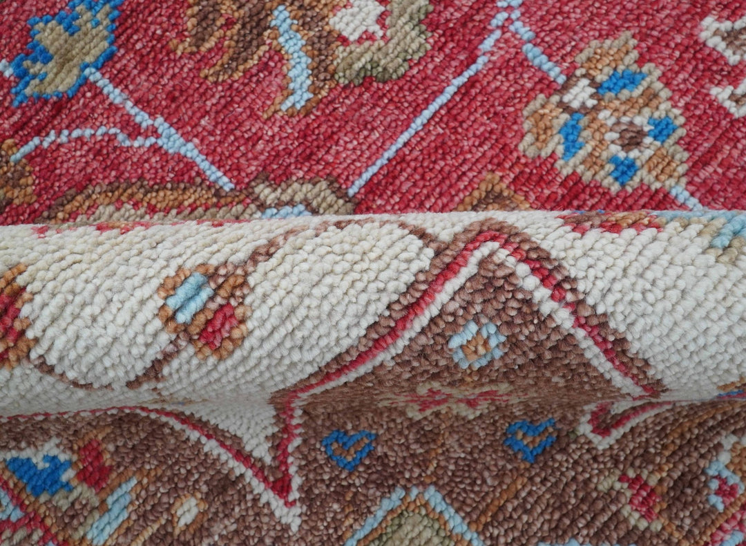 Custom Made Traditional Turkish Red And Brown Hand Knotted Wool Rug - The Rug Decor