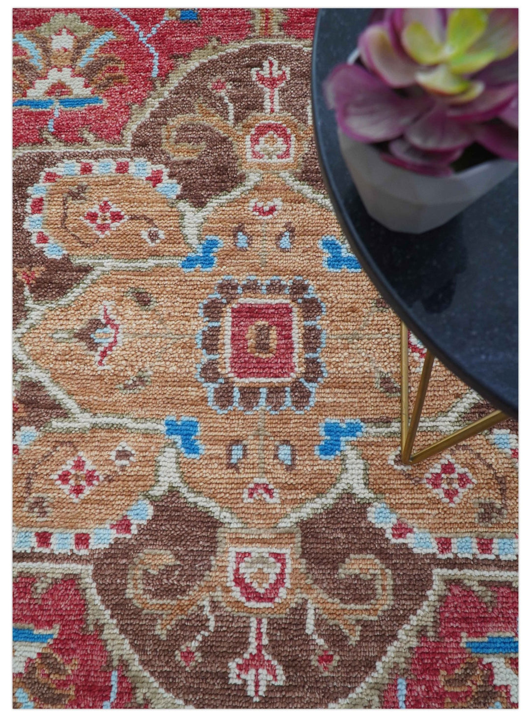 Custom Made Traditional Turkish Red And Brown Hand Knotted Wool Rug - The Rug Decor