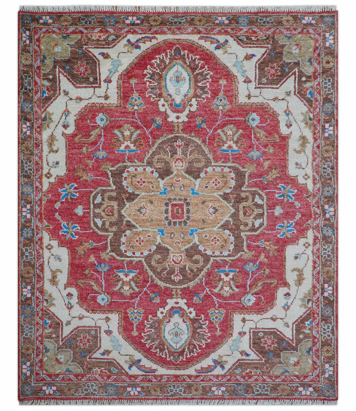 Custom Made Traditional Turkish Red And Brown Hand Knotted Wool Rug - The Rug Decor