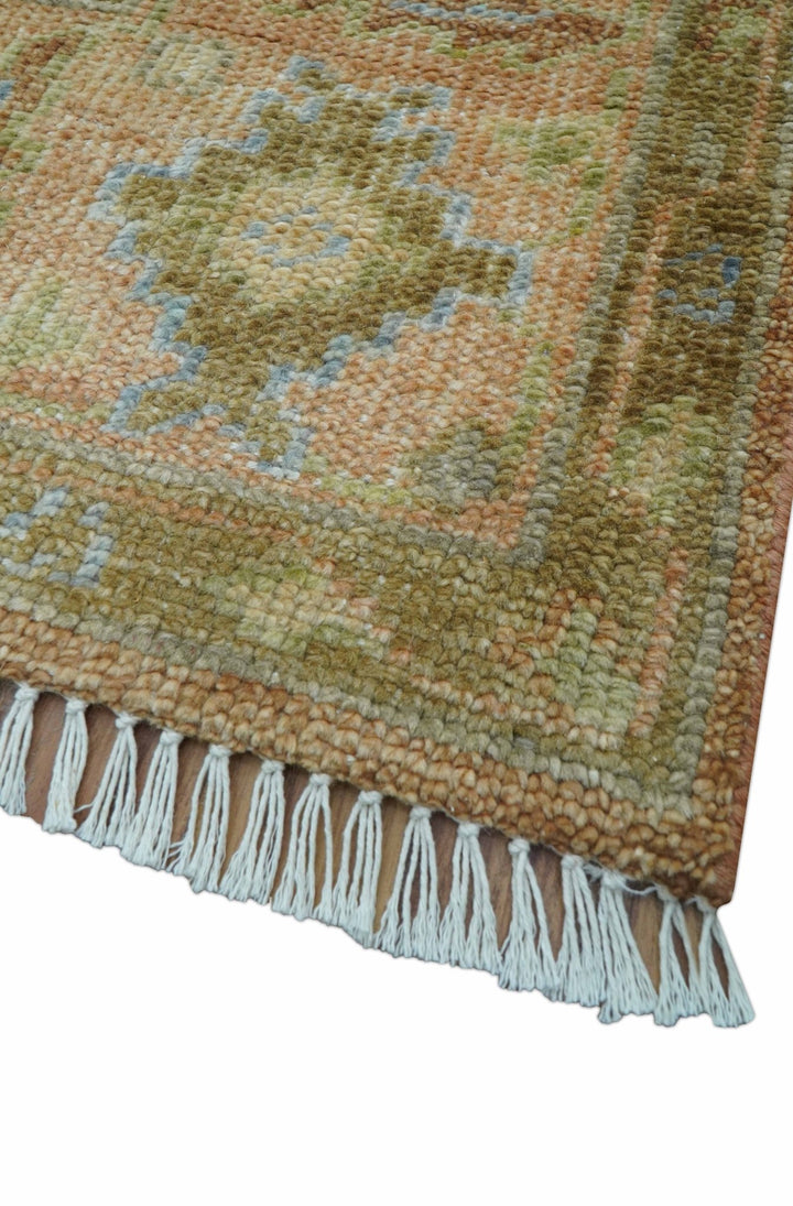 Custom Made Traditional Turkish Rust And Peach Hand Knotted Wool Area Rug - The Rug Decor