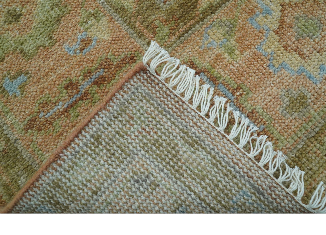 Custom Made Traditional Turkish Rust And Peach Hand Knotted Wool Area Rug - The Rug Decor