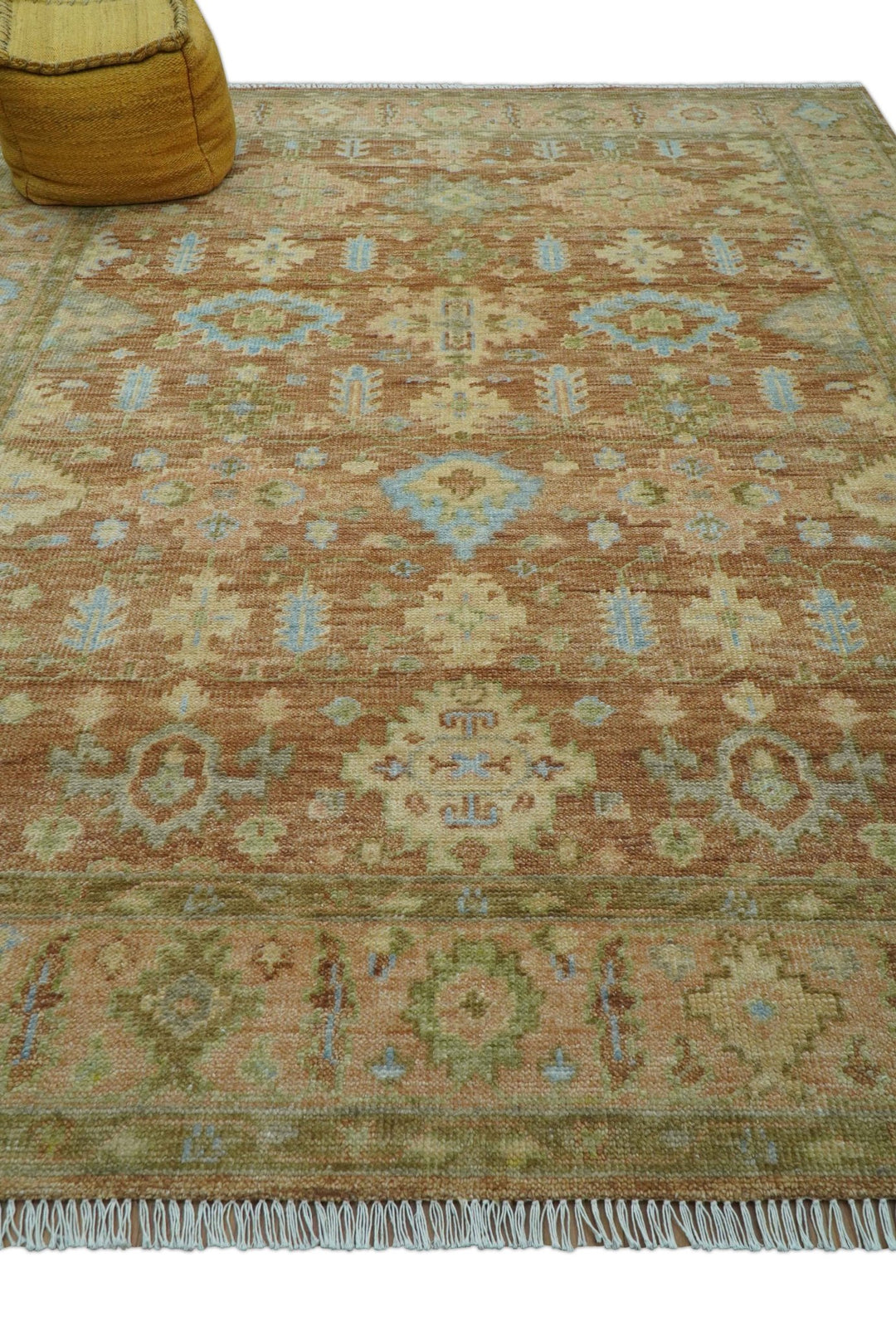Custom Made Traditional Turkish Rust And Peach Hand Knotted Wool Area Rug - The Rug Decor