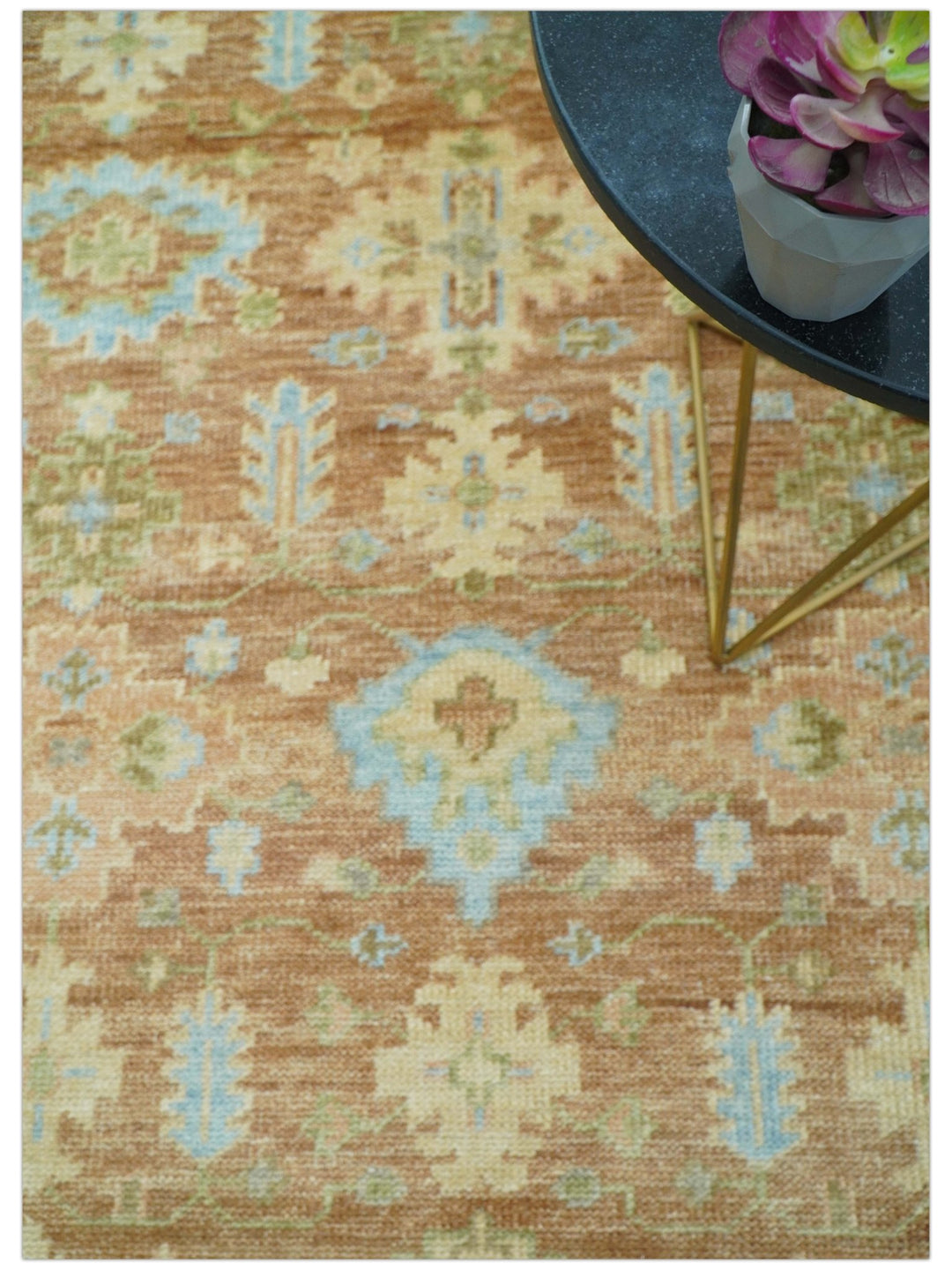 Custom Made Traditional Turkish Rust And Peach Hand Knotted Wool Area Rug - The Rug Decor